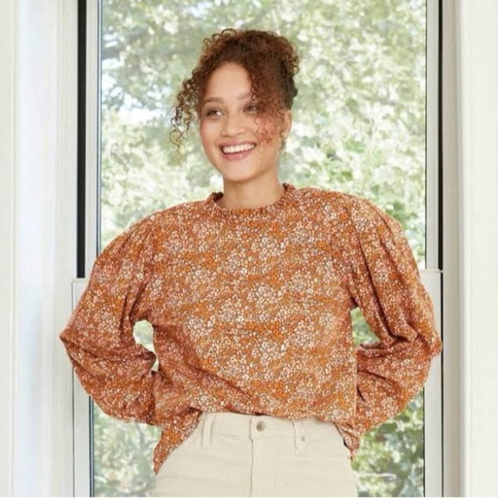 Universal Thread Micro Floral Peasant Blouse Long… - image 1